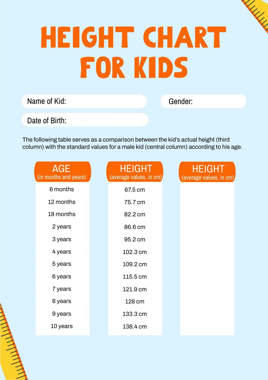 Free Height Chart For Kids - Download in PDF, Illustrator