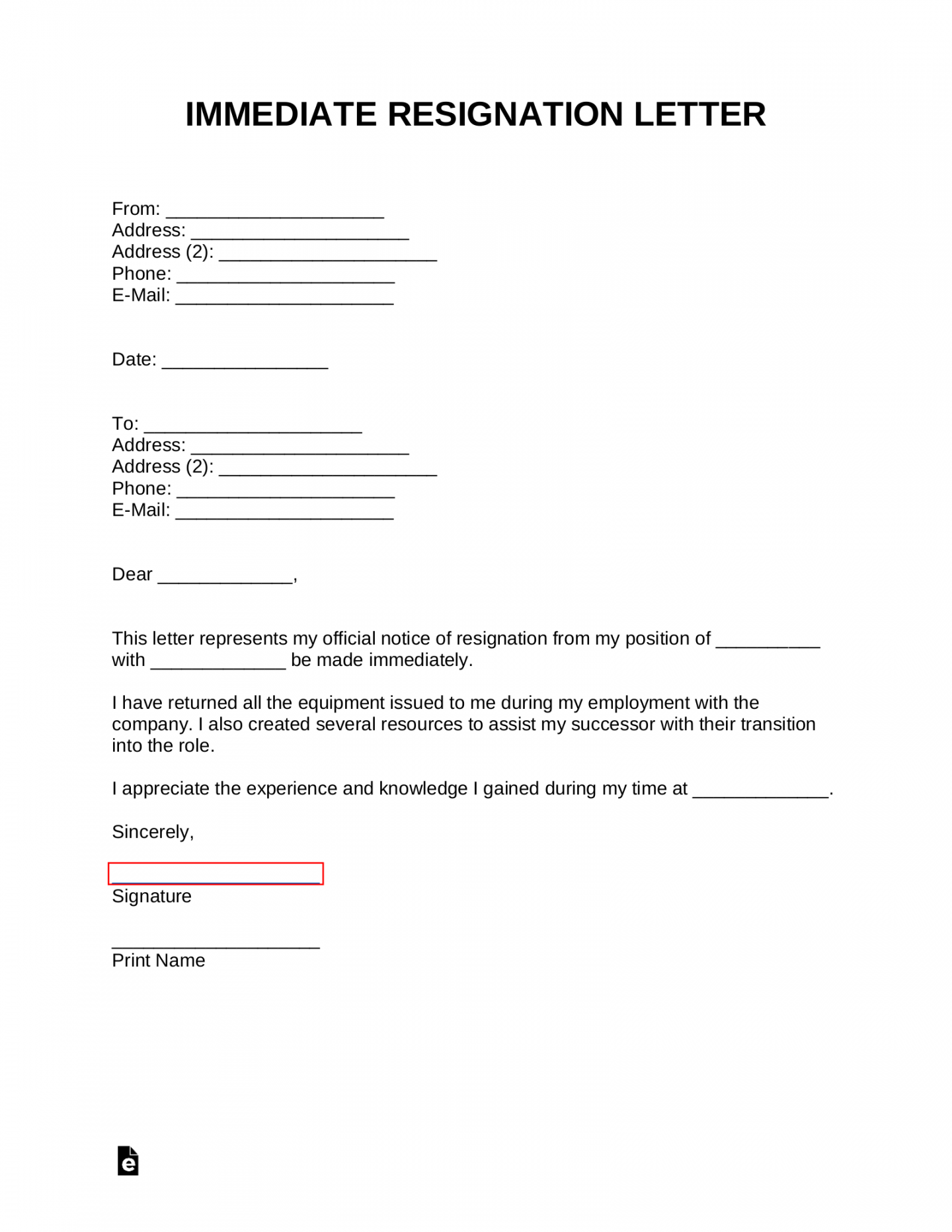 Free Immediate Letter of Resignation  Templates & Samples - PDF