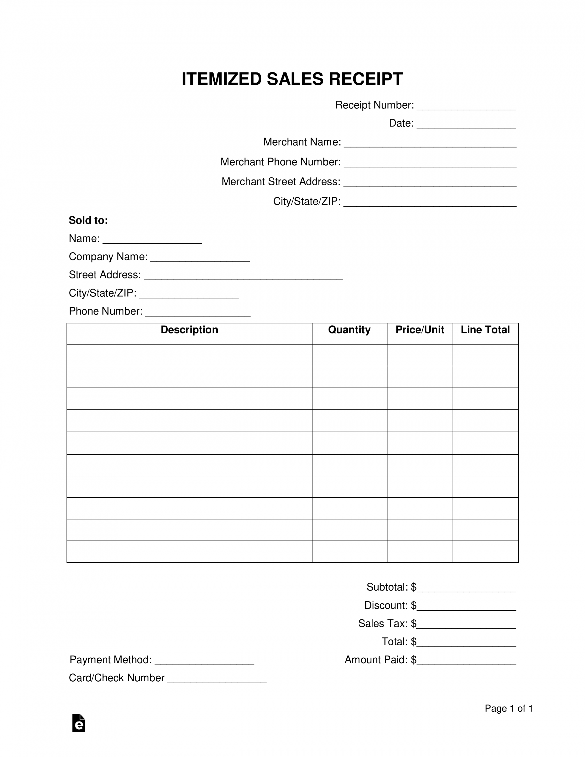 Free Itemized Receipt Template - PDF  Word – eForms