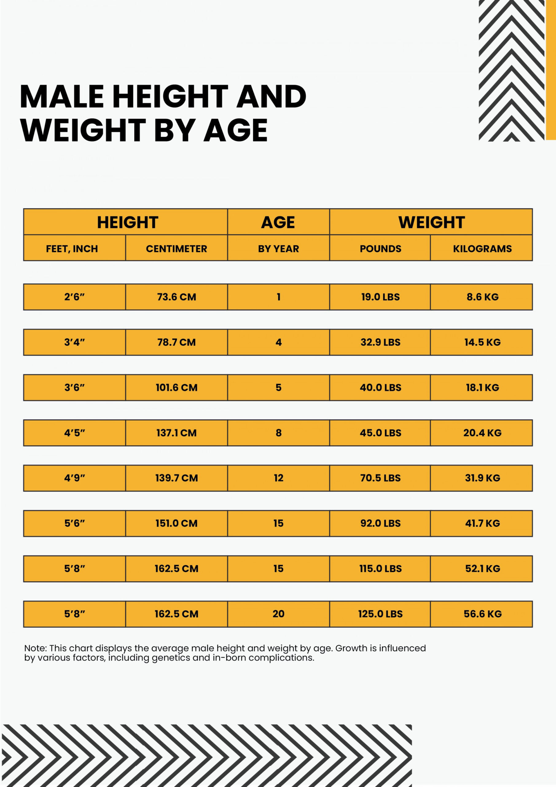 Free Male Height And Weight Conversion Chart - Download in PDF