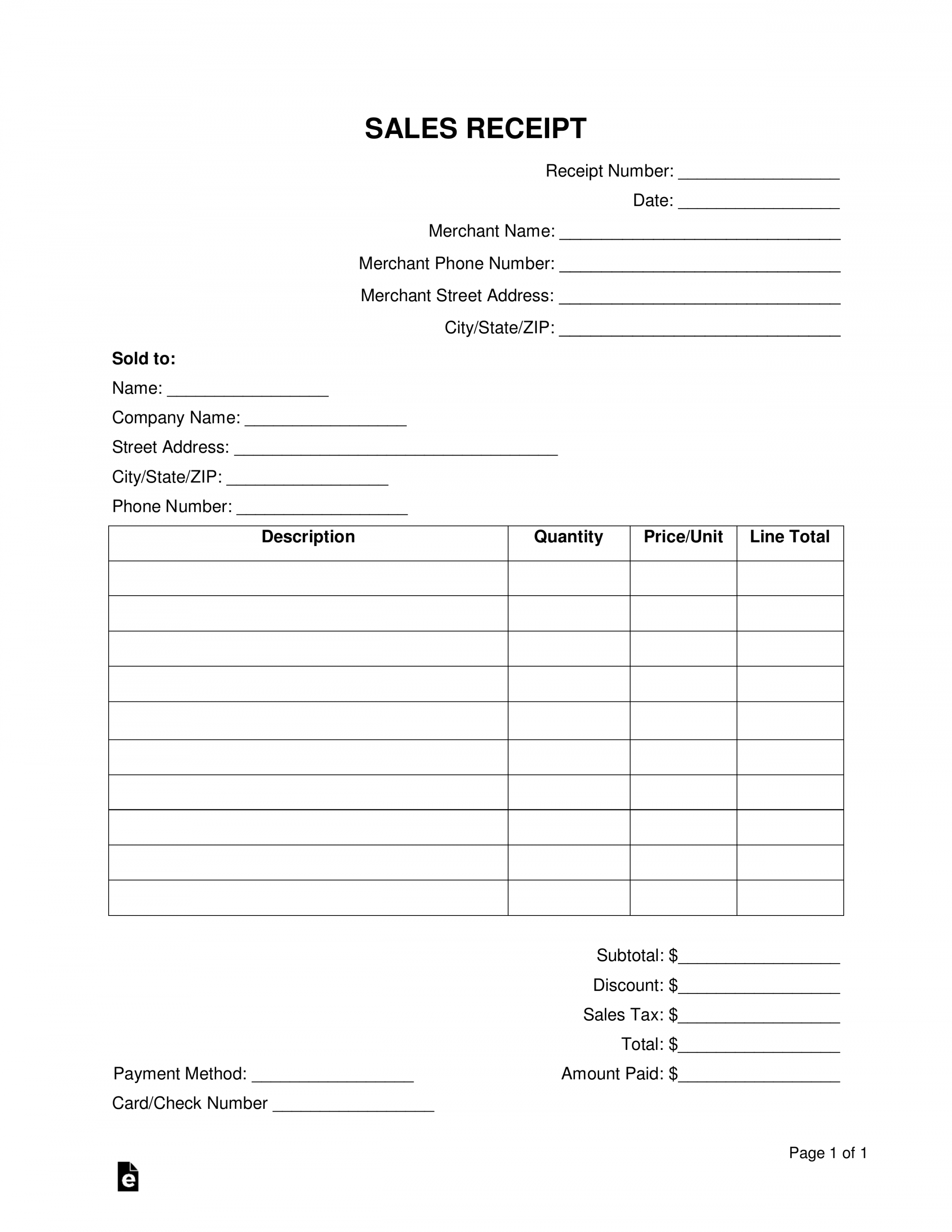 Free Sales Receipt Template - PDF  Word – eForms