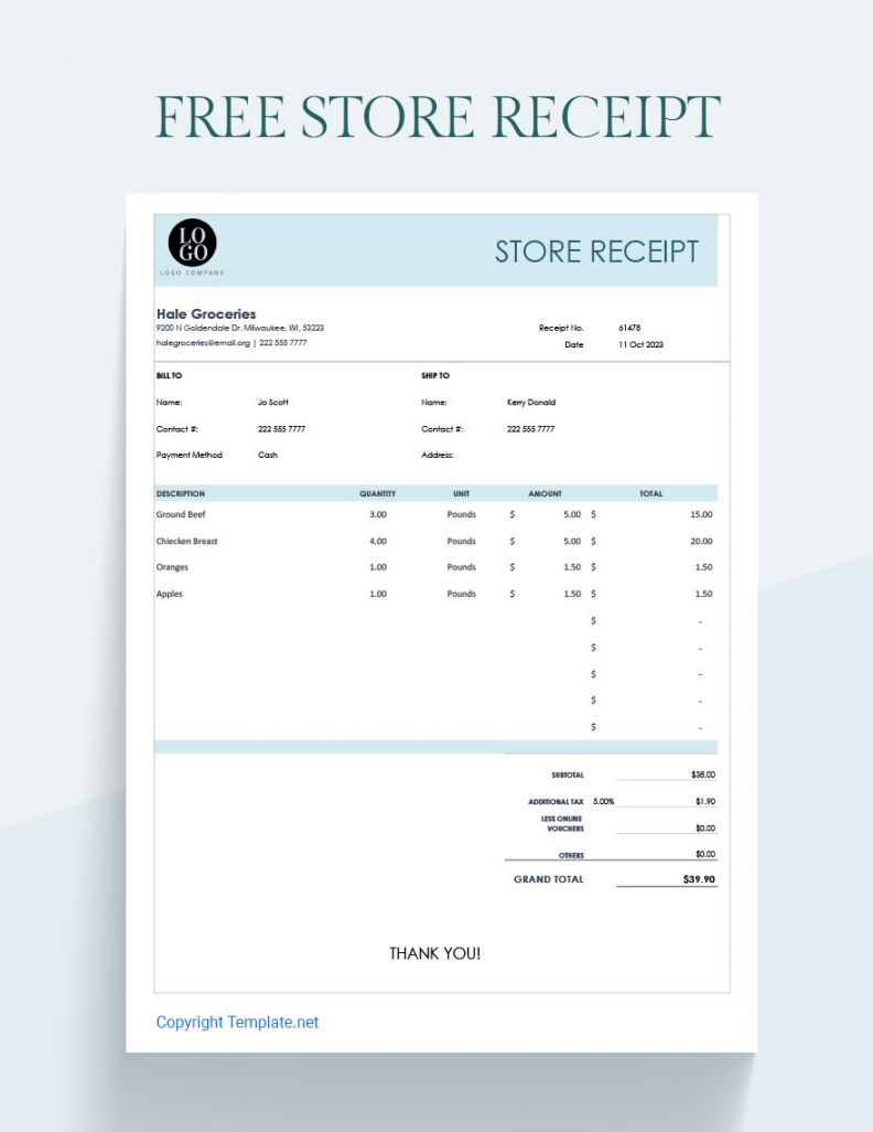 Free Store Receipt - Download in Excel, Google Sheets  Template