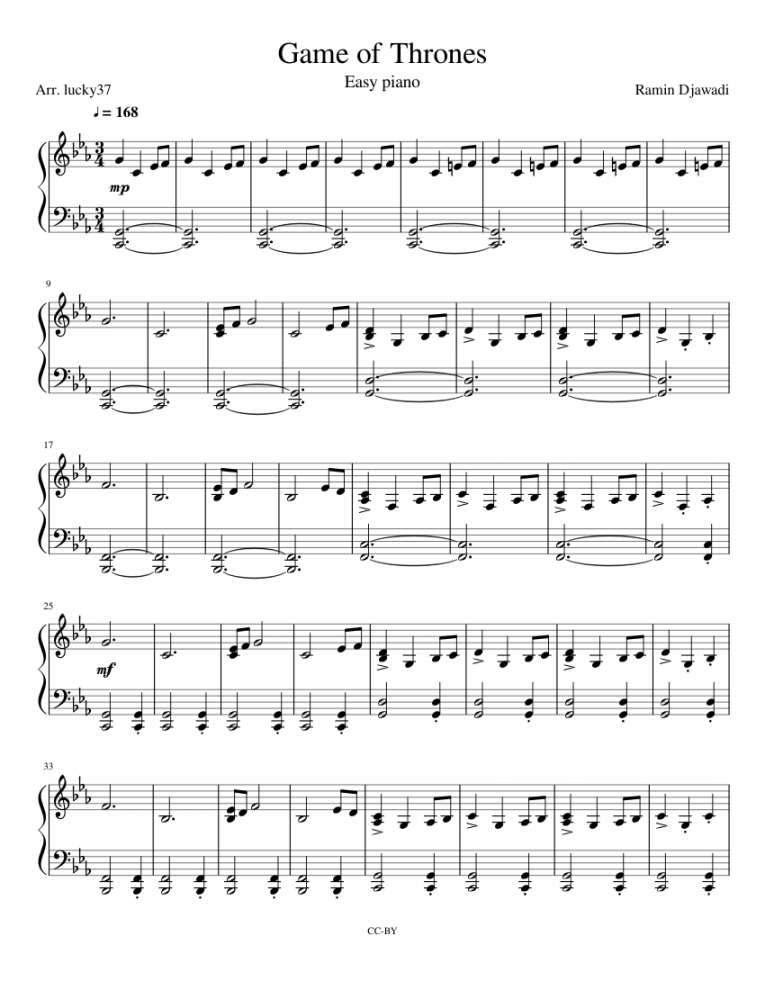 Game of Thrones, Easy piano Sheet music for Piano (Solo