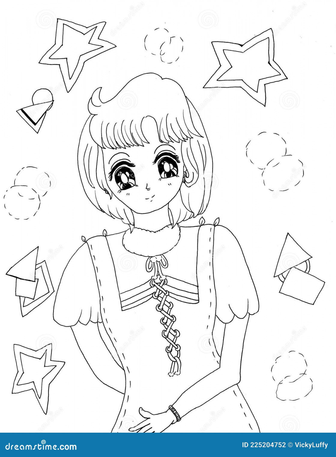 Girl Short Hair Coloring Page Stock Illustrations –  Girl Short