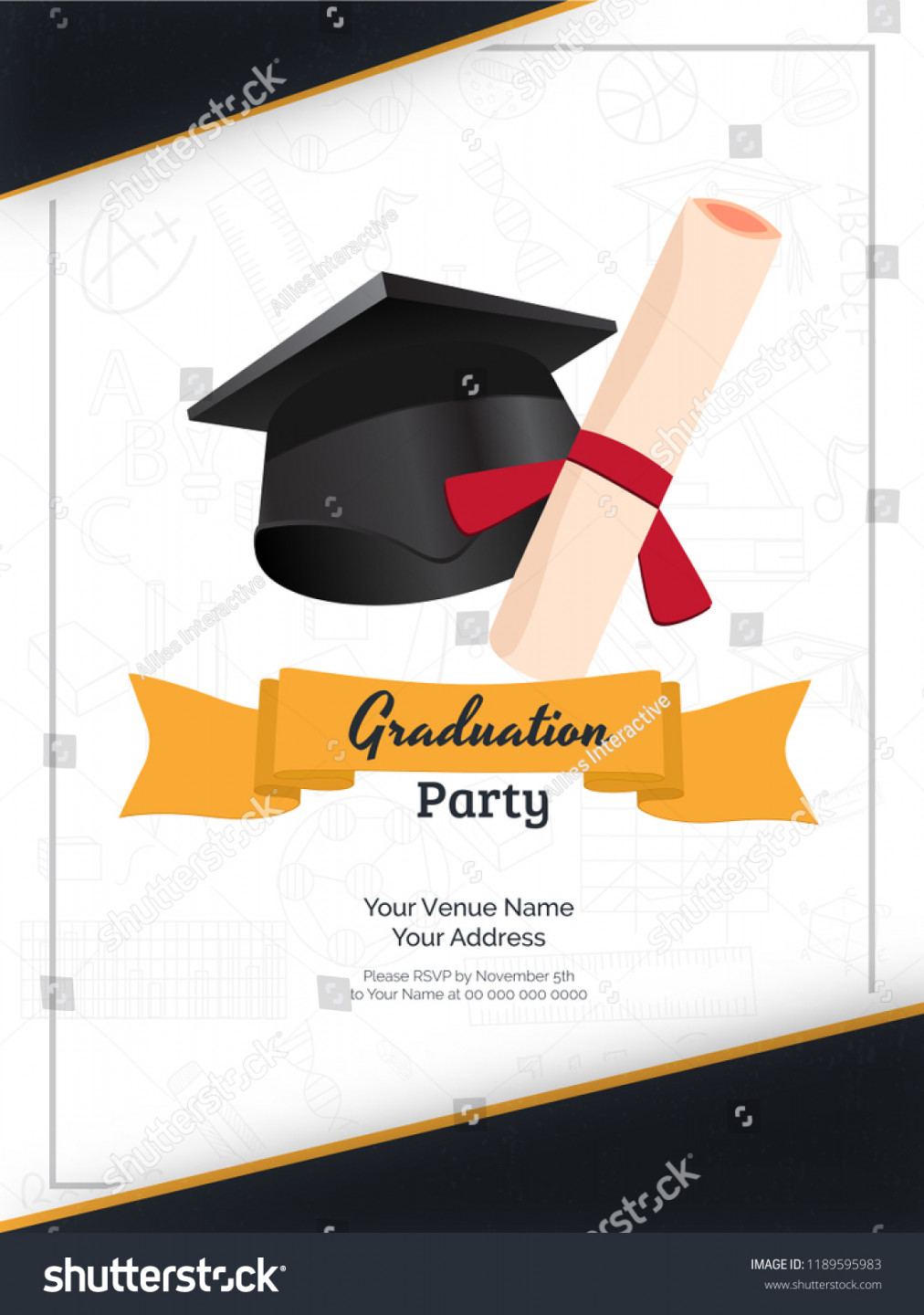 Graduation Party Invitation Card Template Design Stock Vector