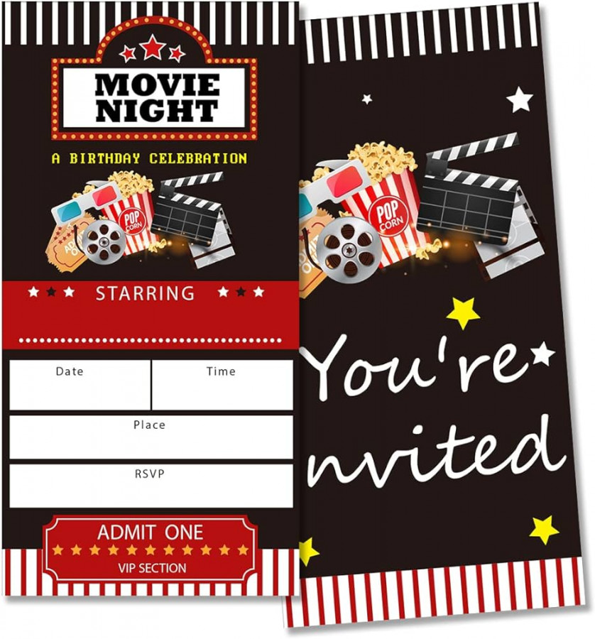 GUDIAO Pack of  Movie Night Ticket Invitations with Envelopes