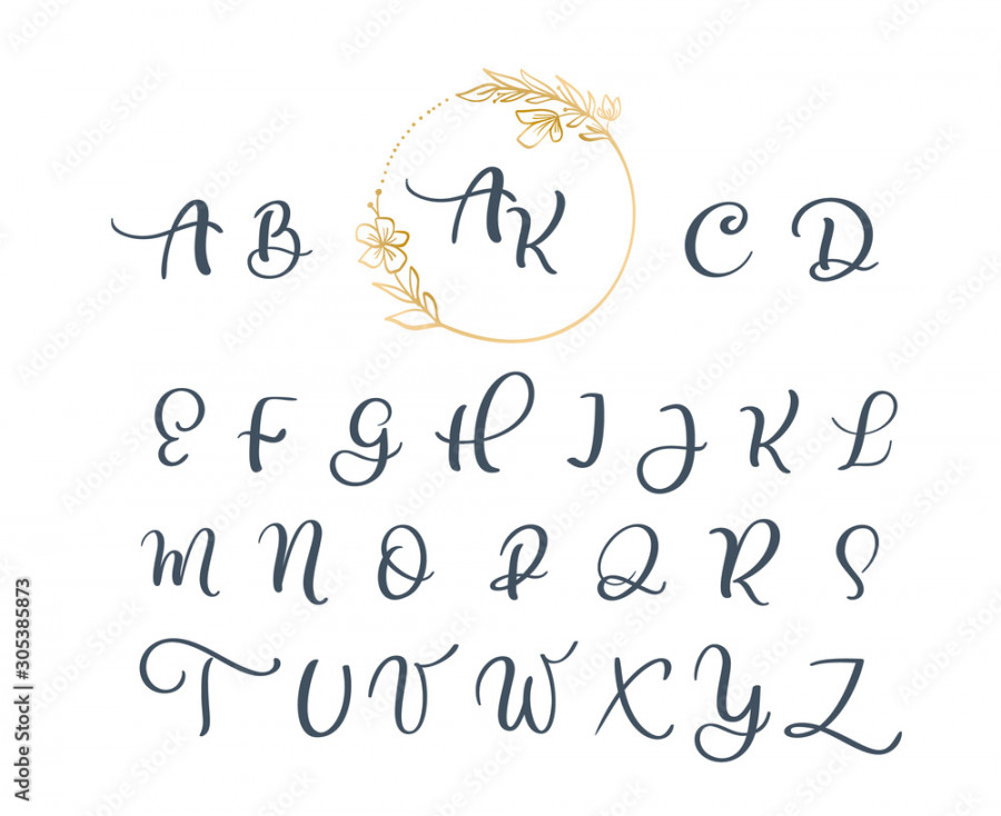 Handwritten calligraphy monogram alphabet