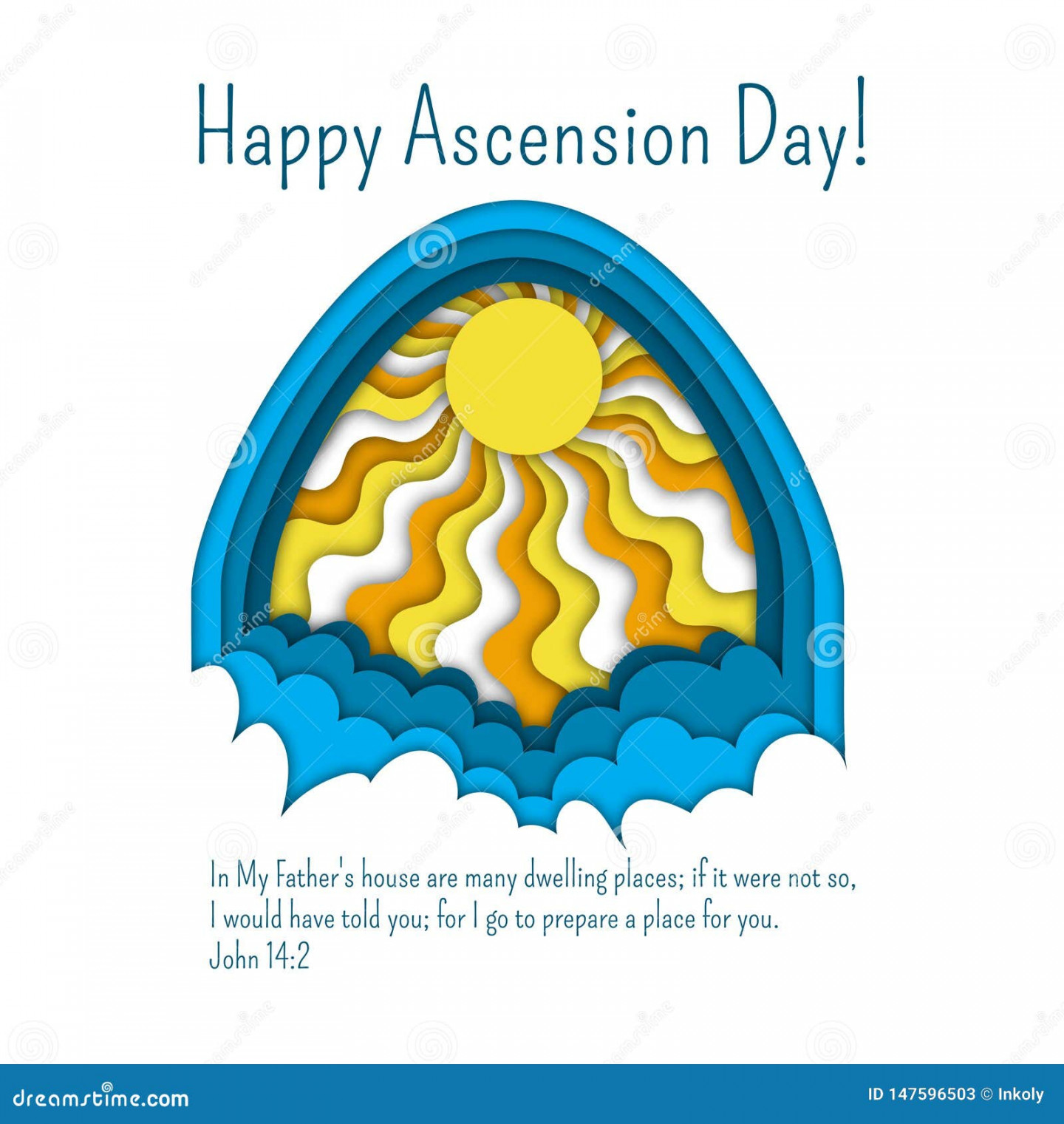 Happy Ascension Day of Jesus Greeting Card Template with Bible