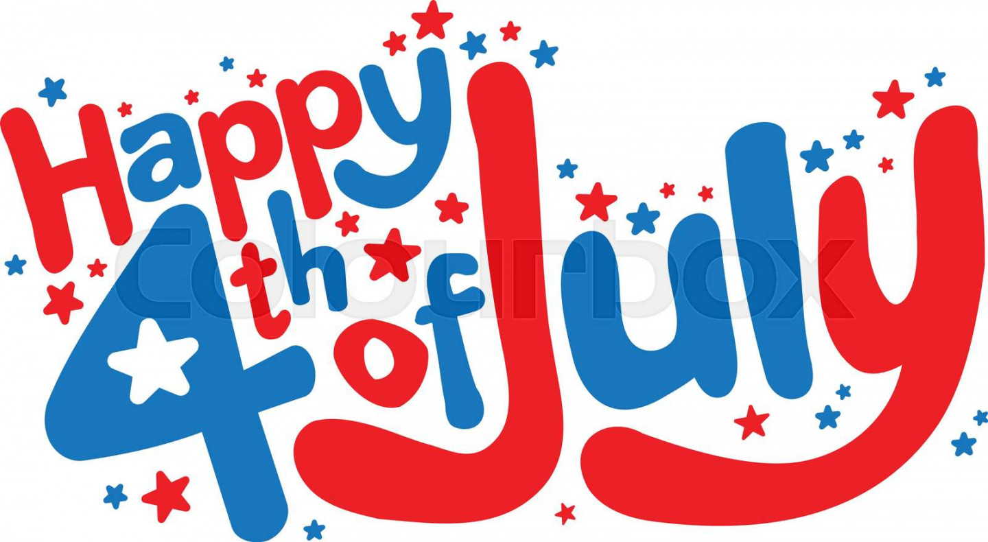 Happy th of July in fun red and blue cartoon bubble letters with