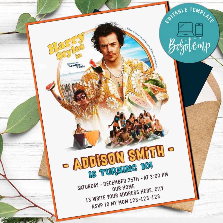 Harry Styles Invitation Customizable Template  Createpartylabels