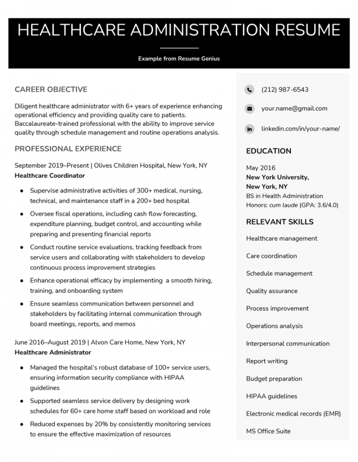 Healthcare Administration Resume - Sample & Free Template