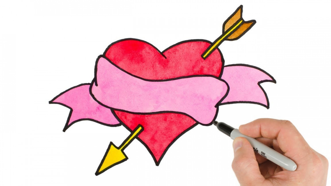 How to Draw a Heart With Arrow Watercolor Easy Valentine