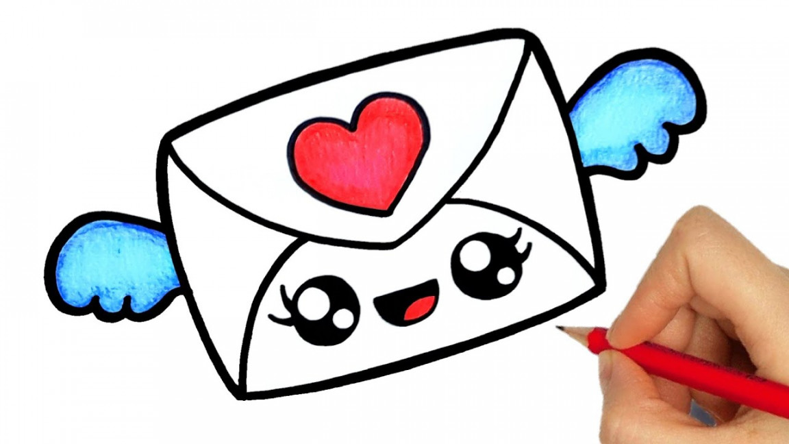 HOW TO DRAW AND COLORING A CUTE LOVE ENVELOPE KAWAII EASY STEP BY STEP