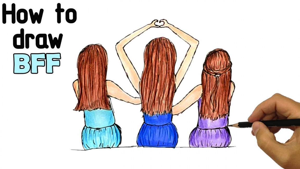 How to draw BFF  Easy way to draw Three Best friend girls.