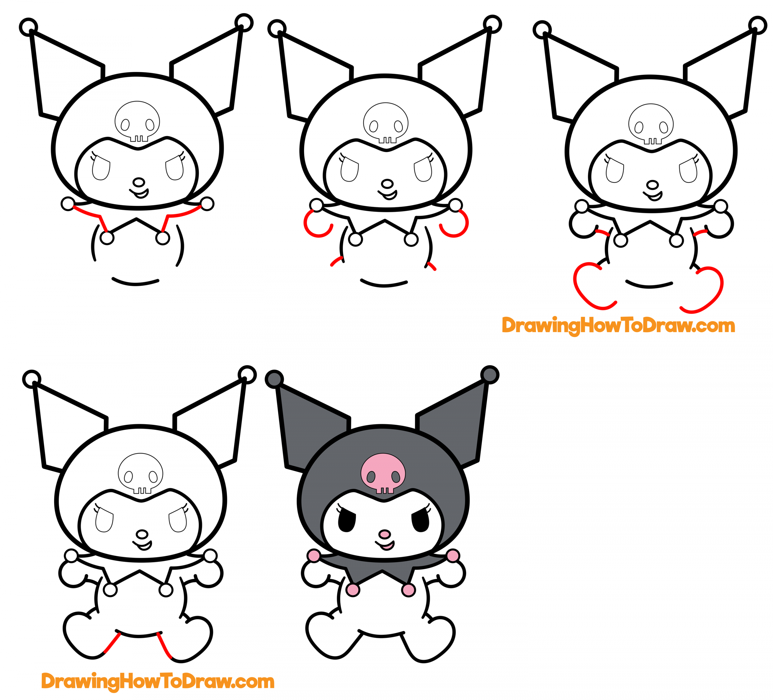 How to Draw Kuromi from My Melody and Hello Kitty Easy Step by