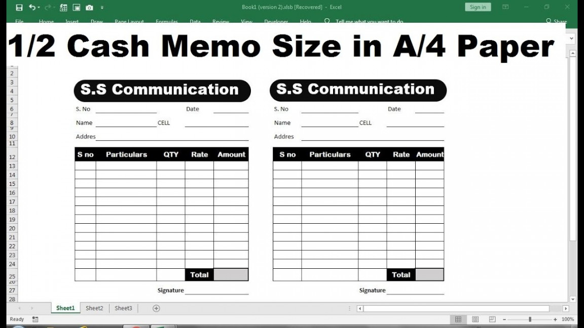 how to make cash memo in excel