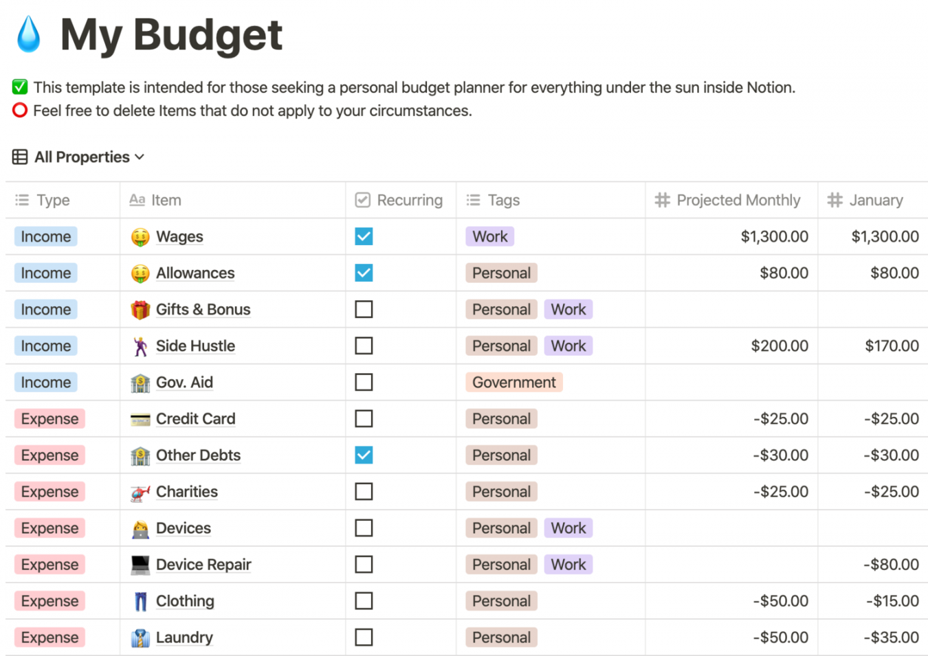 Huge Monthly Budget Planner Template For Notion — Red Gregory