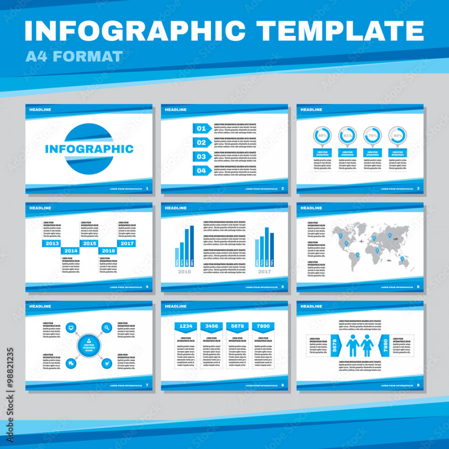 Infographic template in A format in blue color