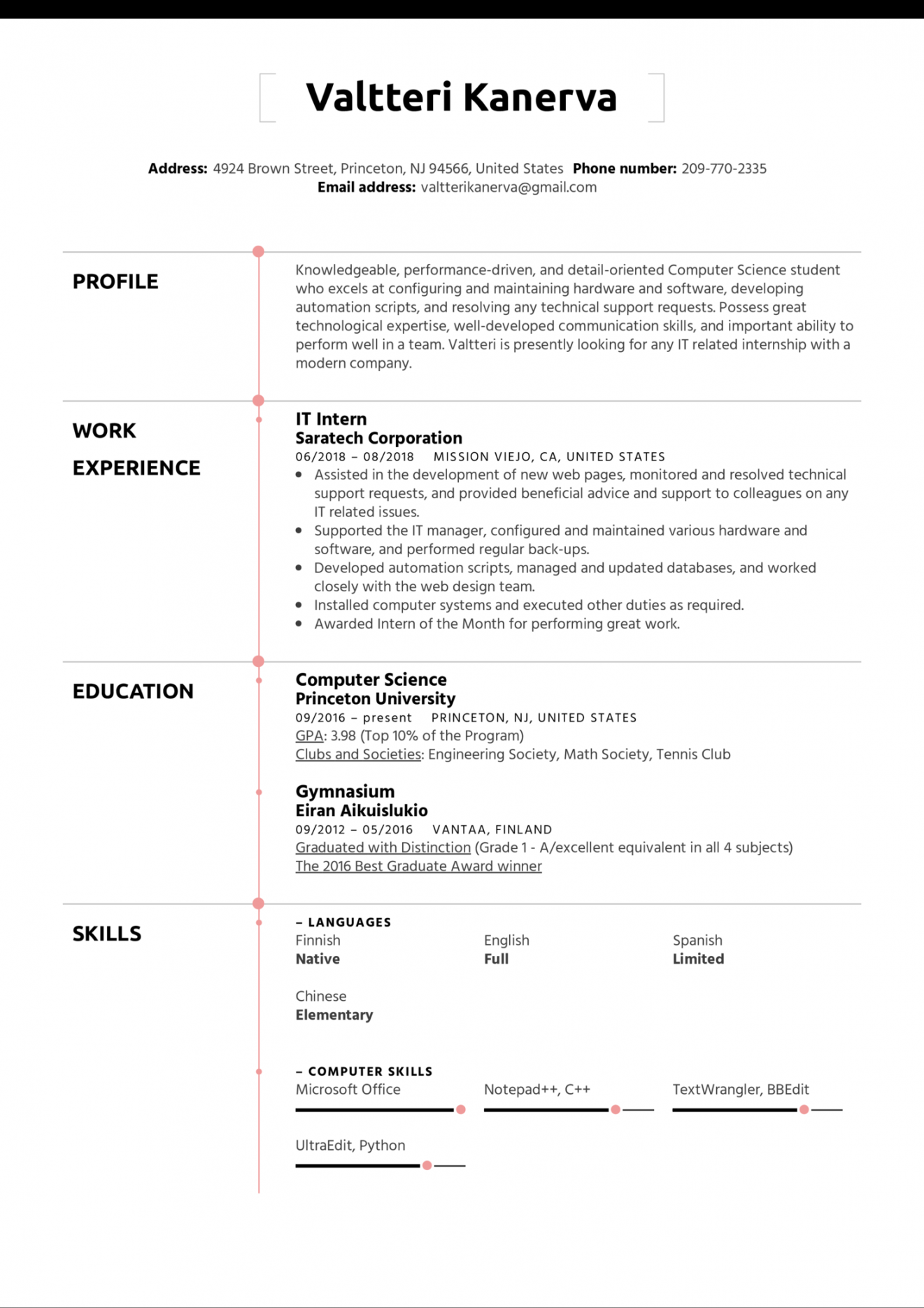 IT Intern Resume Template  Kickresume