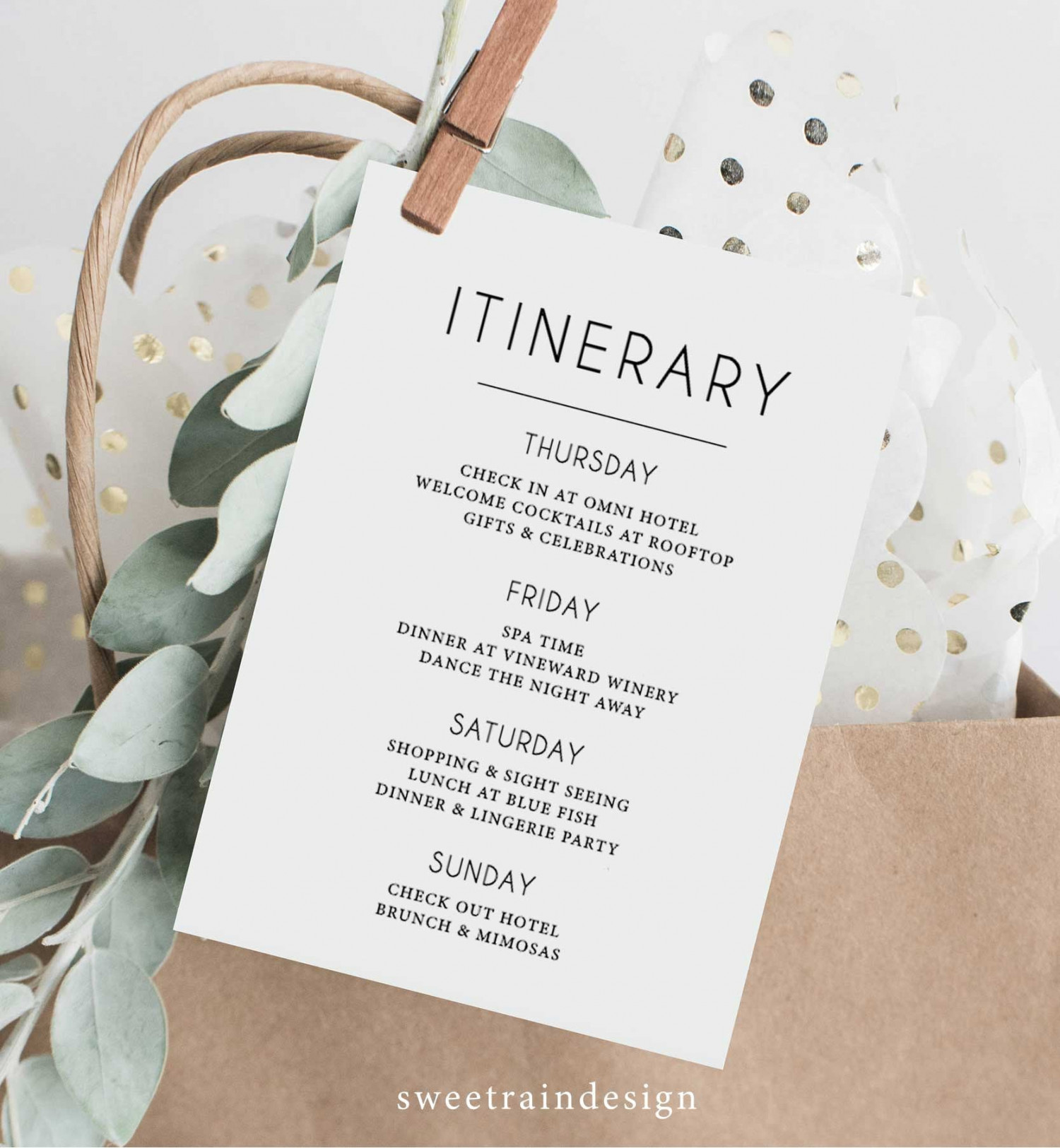 Itinerary for Wedding Simple Itinerary Template Destination - Etsy