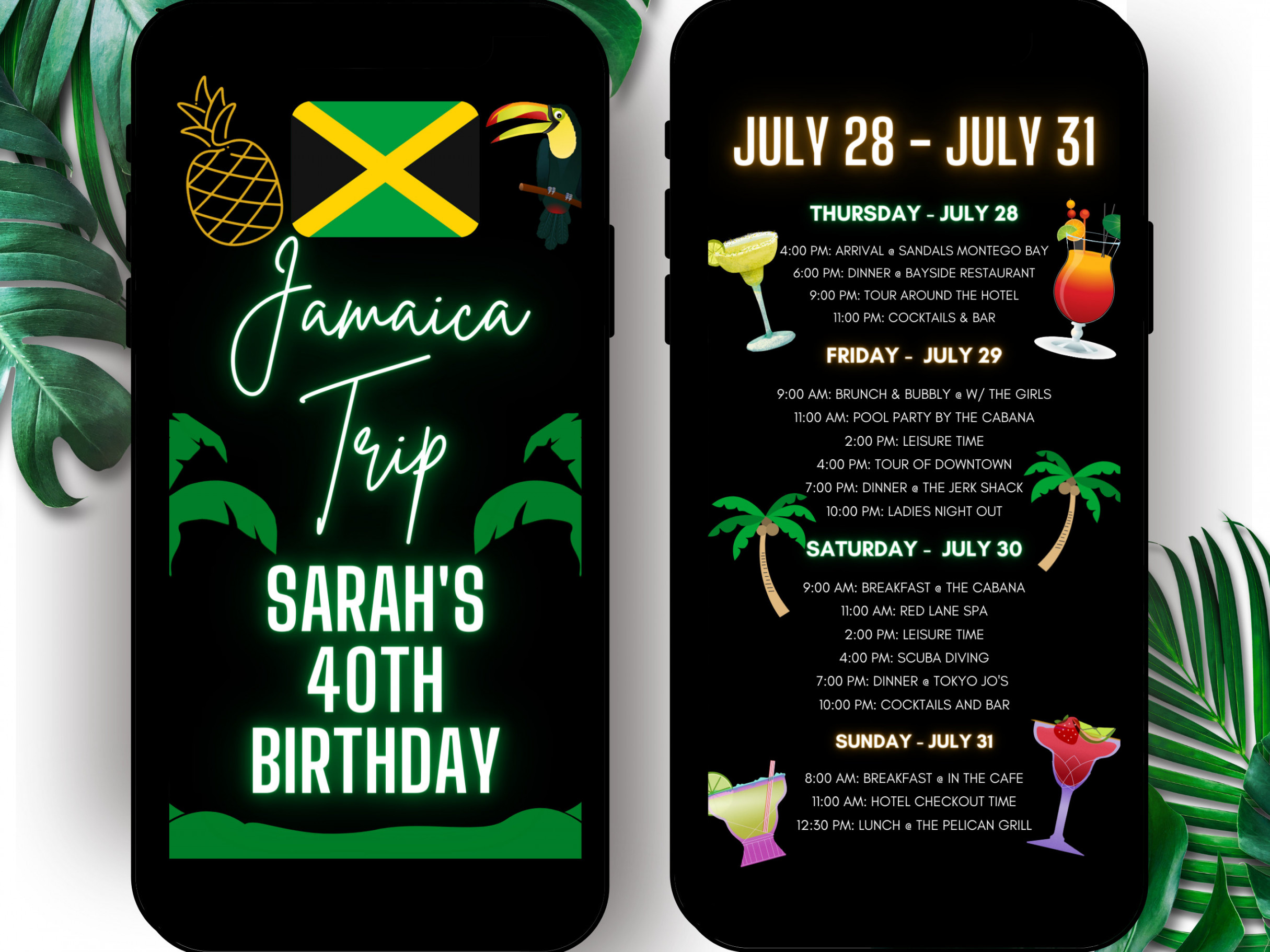 Jamaica Itinerary Template Birthday Itinerary Weekend - Etsy Sweden