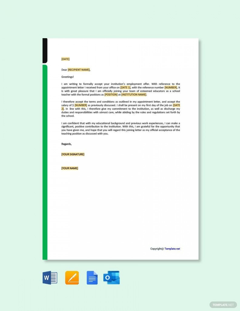 Joining Letter for School Teacher - Download in Word, Google Docs