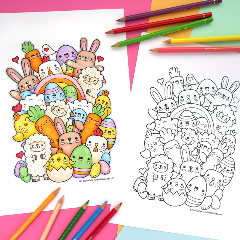 Kawaii Easter colouring page - Kate Hadfield Designs