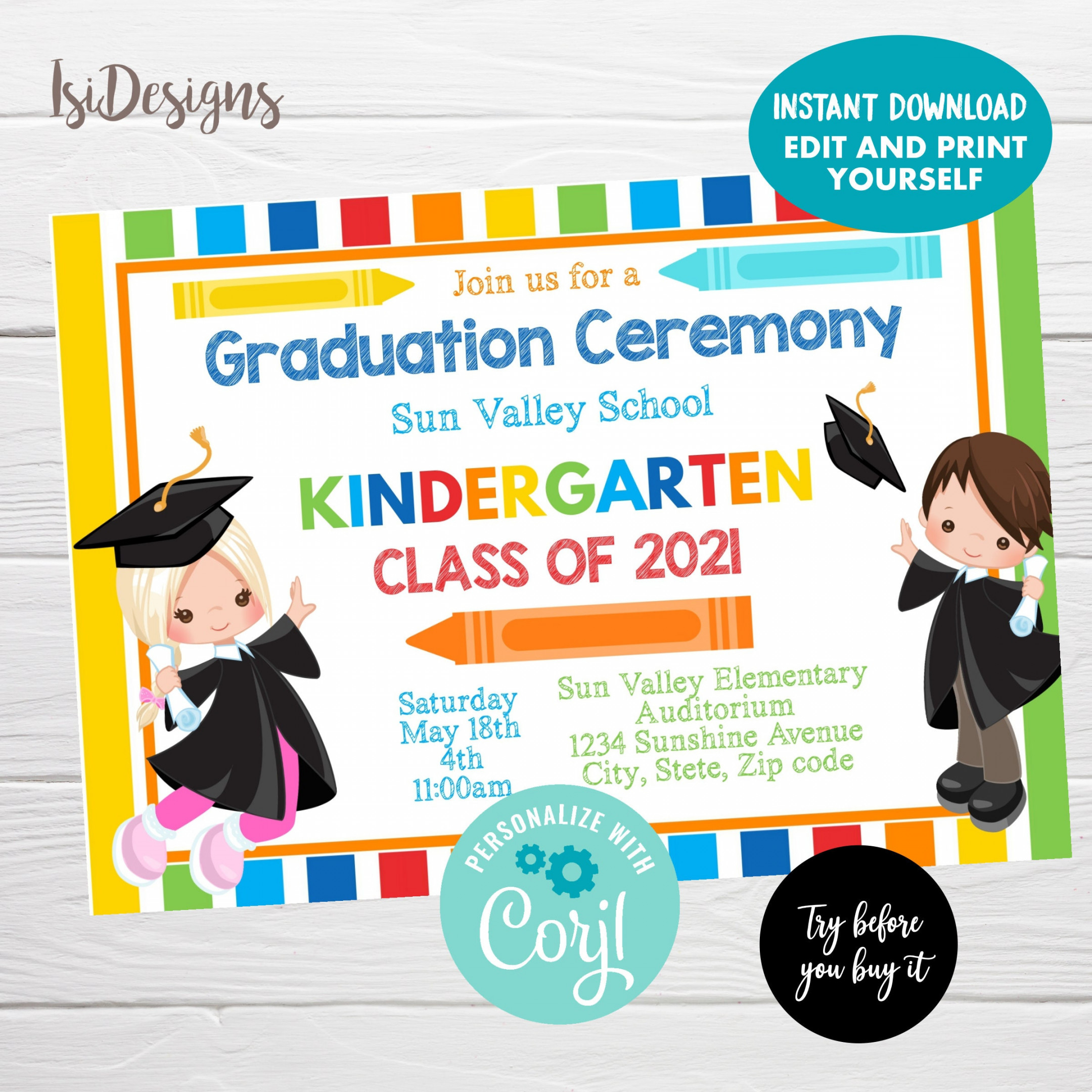 Kindergarten Graduation Ceremony Editable Invitation Instant - Etsy