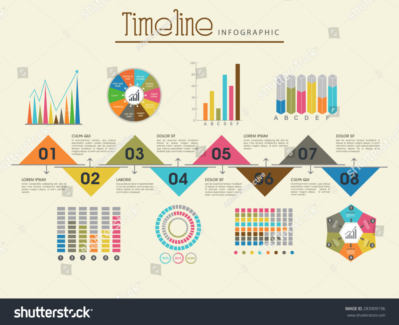 Kreative Timeline-Infografik-Template-Layout mit verschiedenen