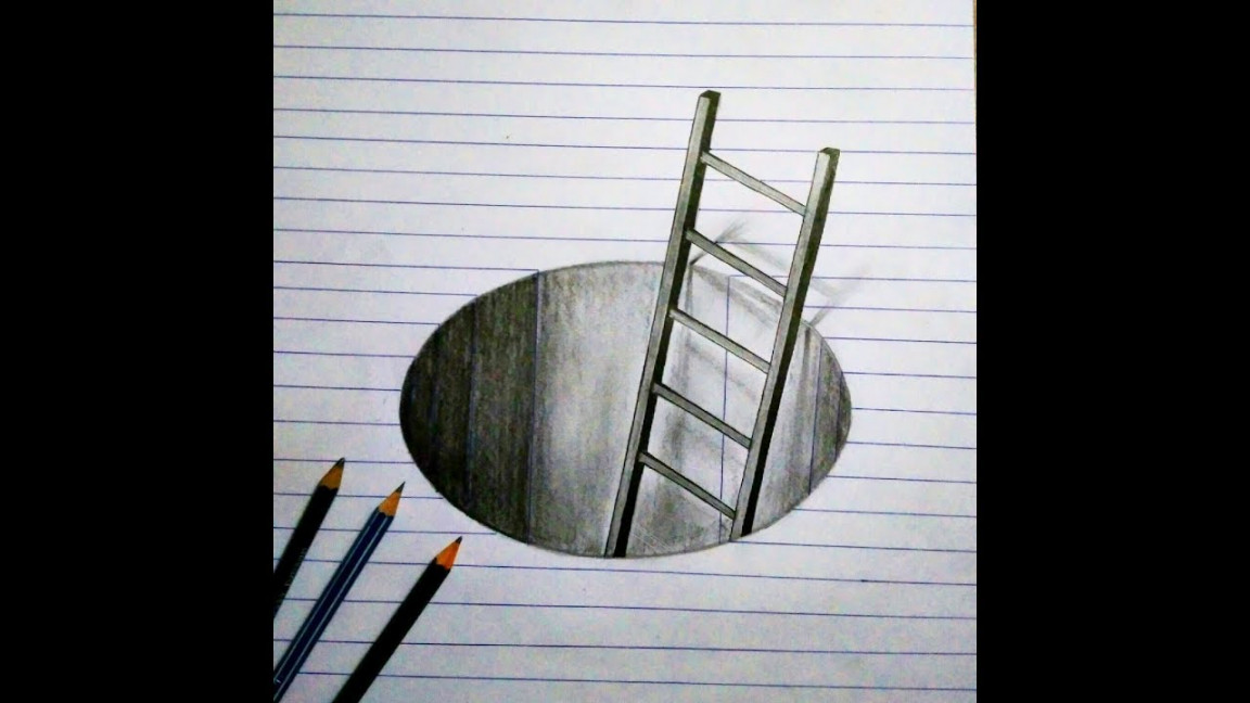 "Ladder in hole" d drawing easy and simple technique  simple pencil  sketch