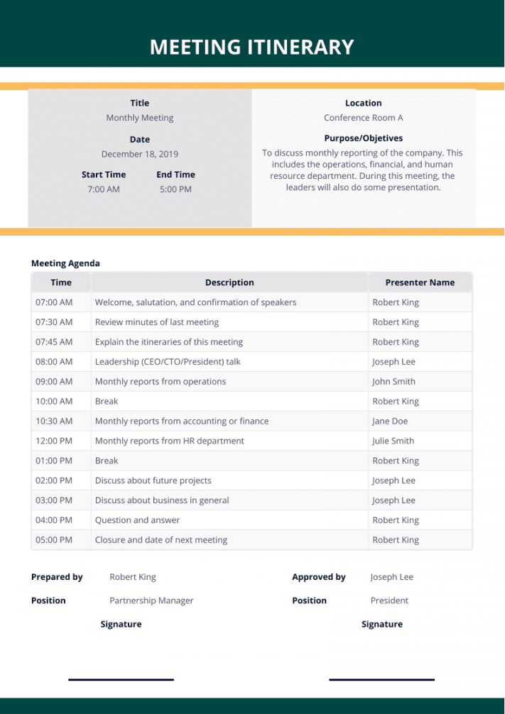 Meeting Itinerary Template - PDF Templates  Jotform