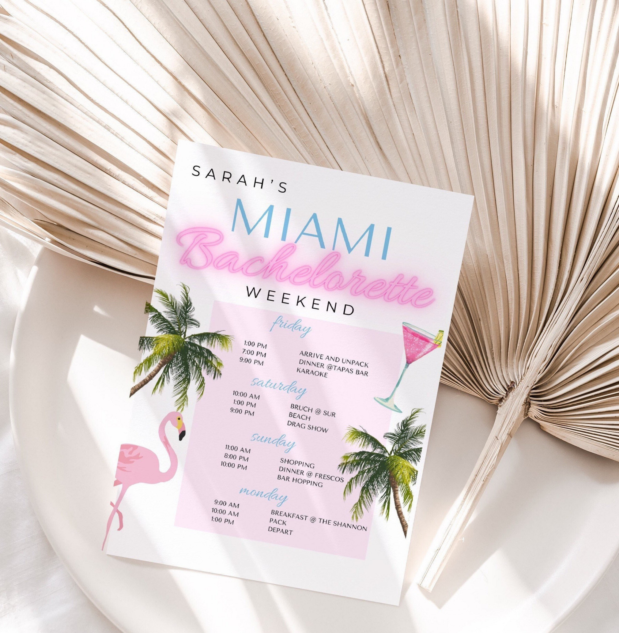 Miami Bachelorette Itinerary Bachelorette Party Instant - Etsy