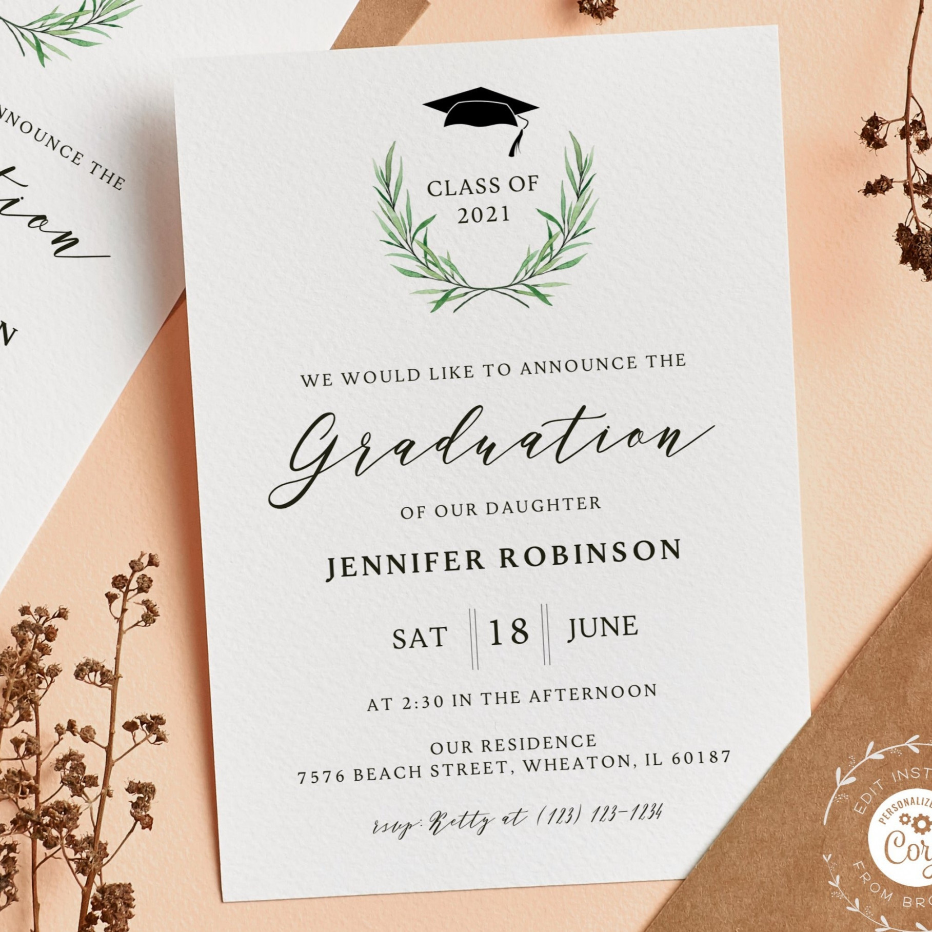 Modern Graduation Party Invitation Template, Minimalist Graduation  Announcement