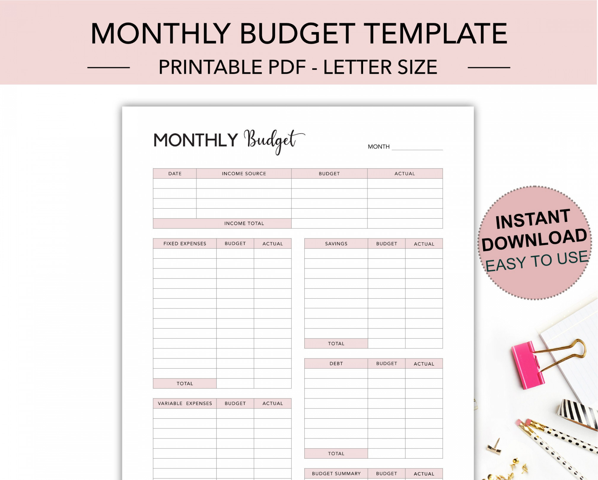 Monthly Budget Template Budget Planner Monthly Budget - Etsy UK