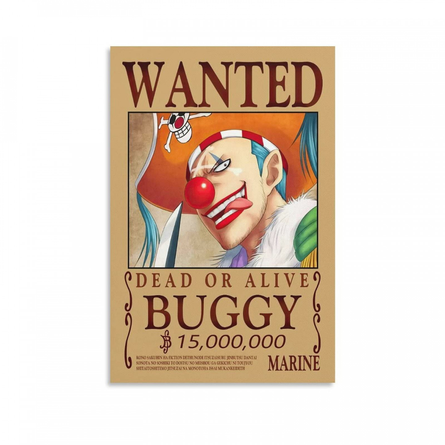 NANXIANG Anime One Piece Wanted Poster Buggy Poster Kunstdruck Wand Foto  Farbe Poster Hängendes Bild Familie Dekor  x  cm