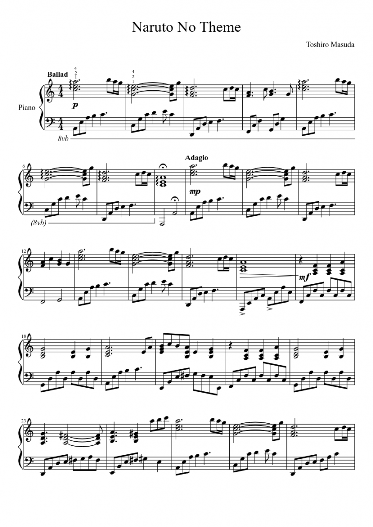 Naruto No theme Sheet music for Piano (Solo)  Musescore