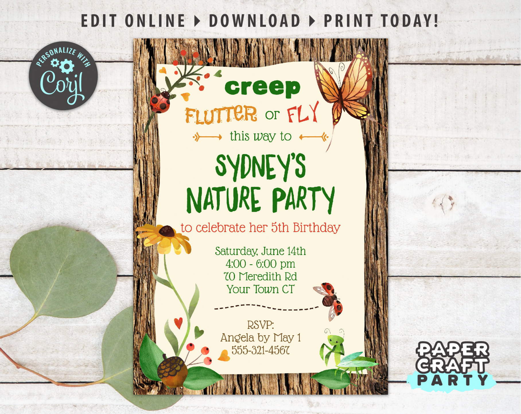 Nature Party Printable Invite Backside & Thank You Note - Etsy