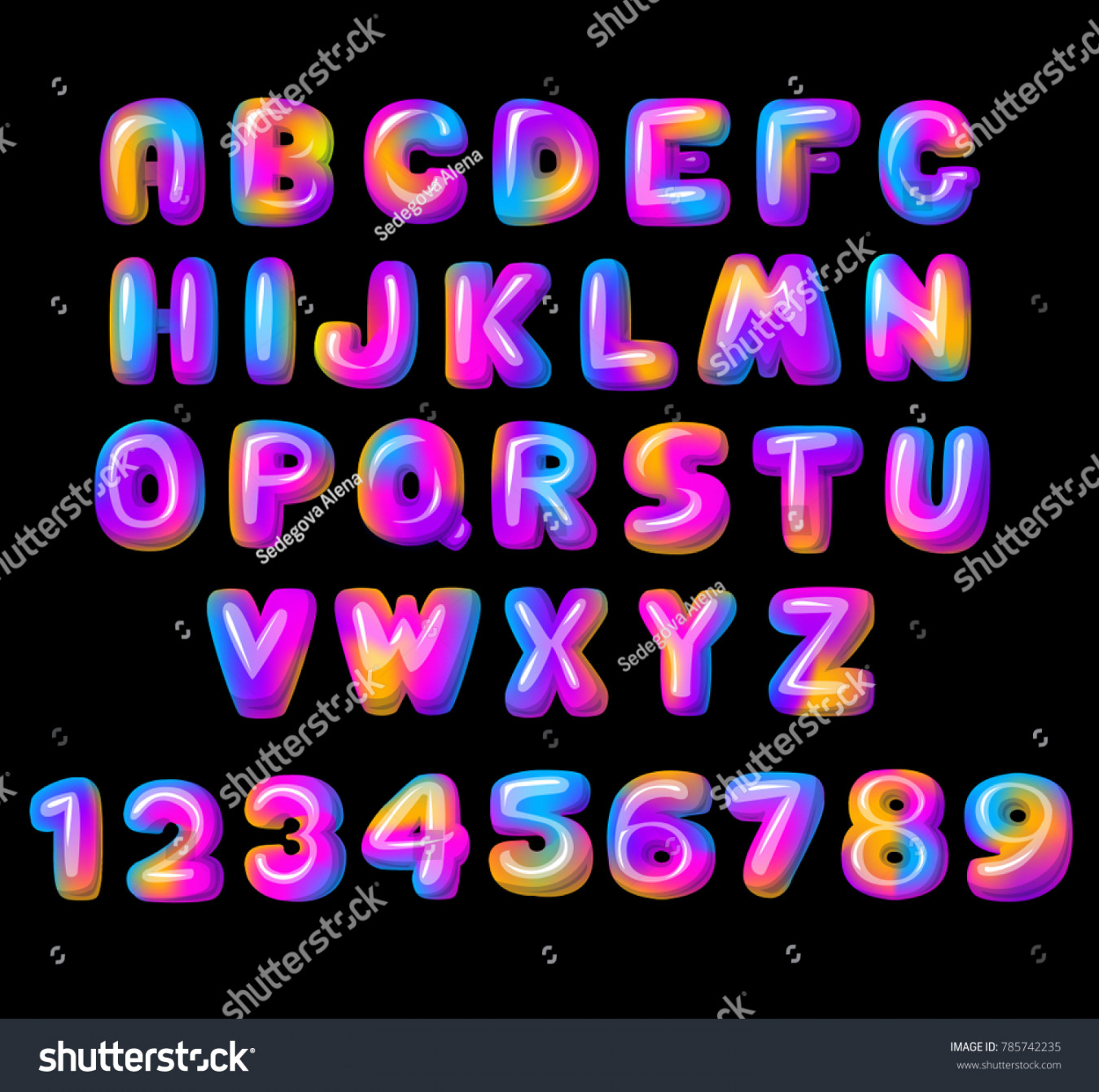 , Neon Bubble Font Alphabet Images, Stock Photos, D objects