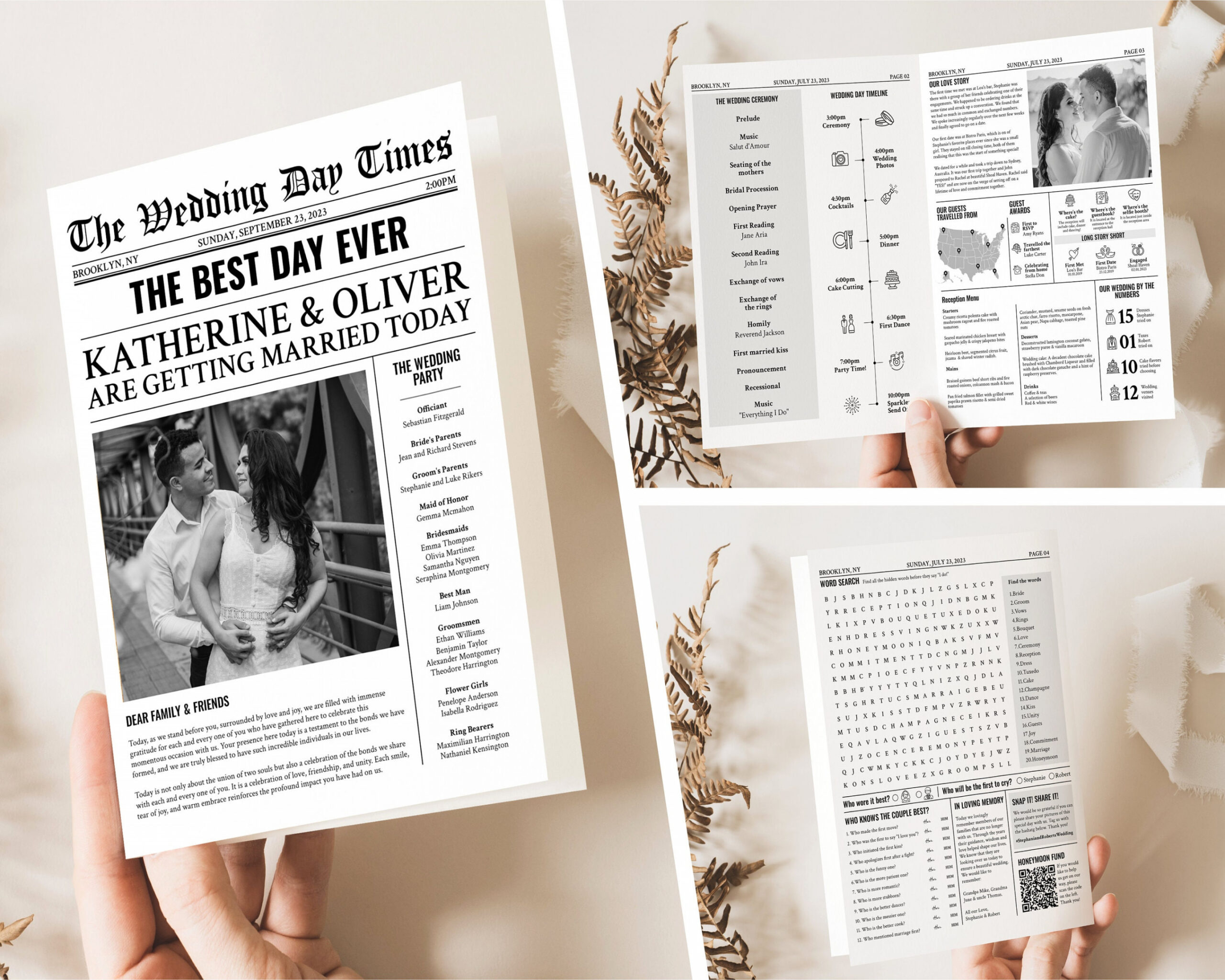 Newspaper Wedding Program Template Editable Wedding Newspaper