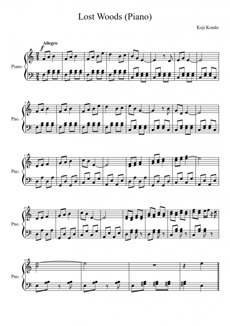 Ocarina of Time: Lost Woods (Piano) Sheet music for Piano (Solo