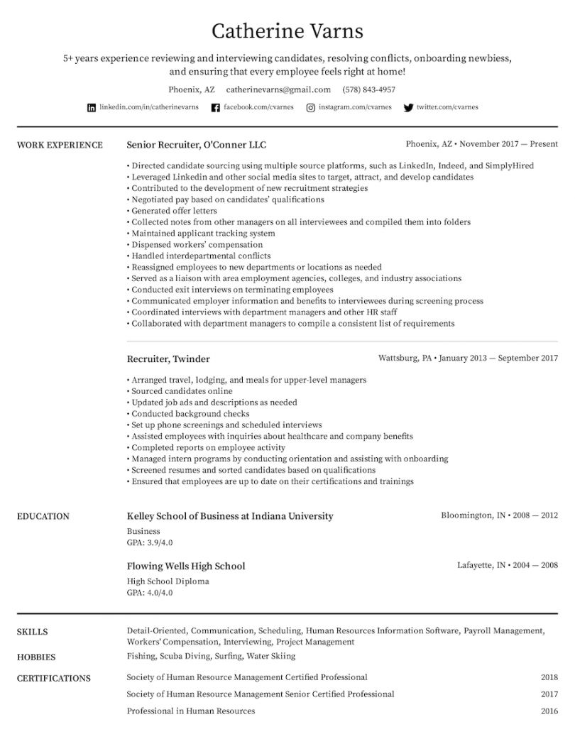 One-Column Resume Templates & Formats for   Easy Resume