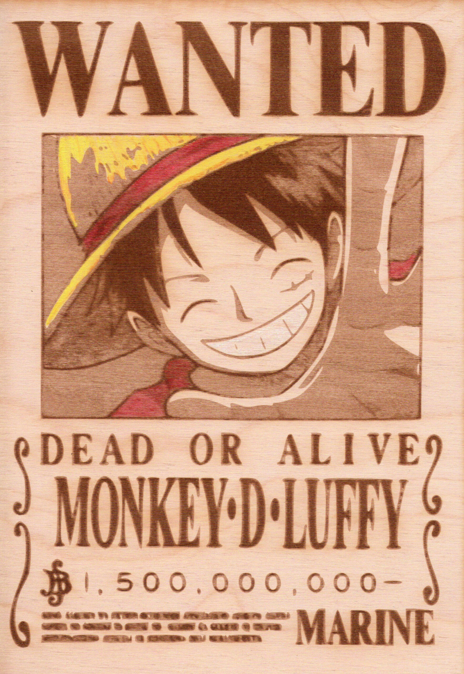 One Piece - Luffy Wooden Wanted Poster (Color)  Luffy, One piece