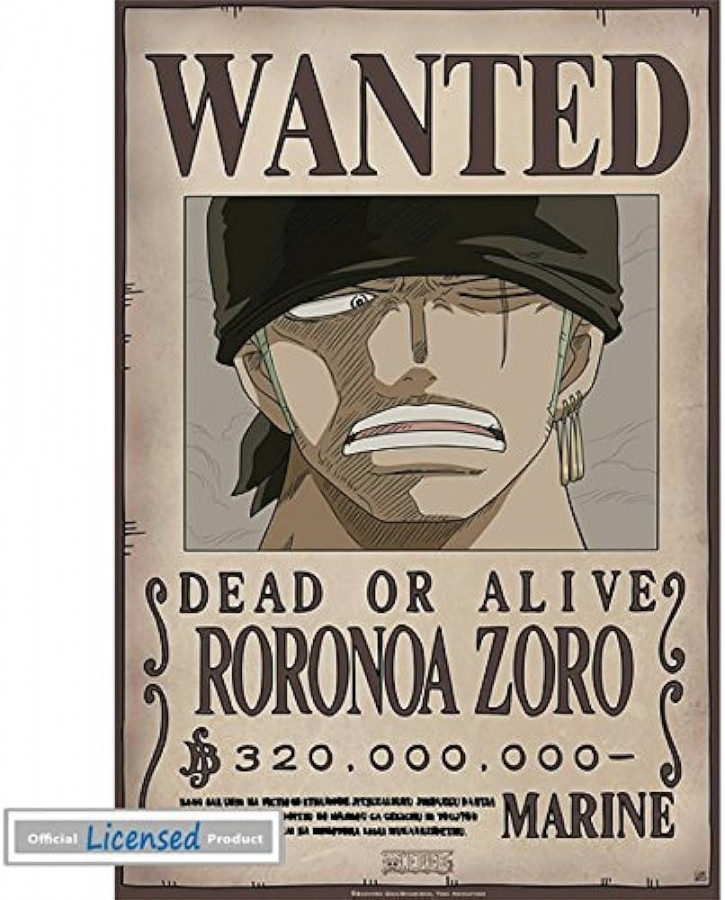 One Piece Mini-Poster (x cm) Wanted Roronoa Zoro + EIN Paar  Posterleisten, Schwarz