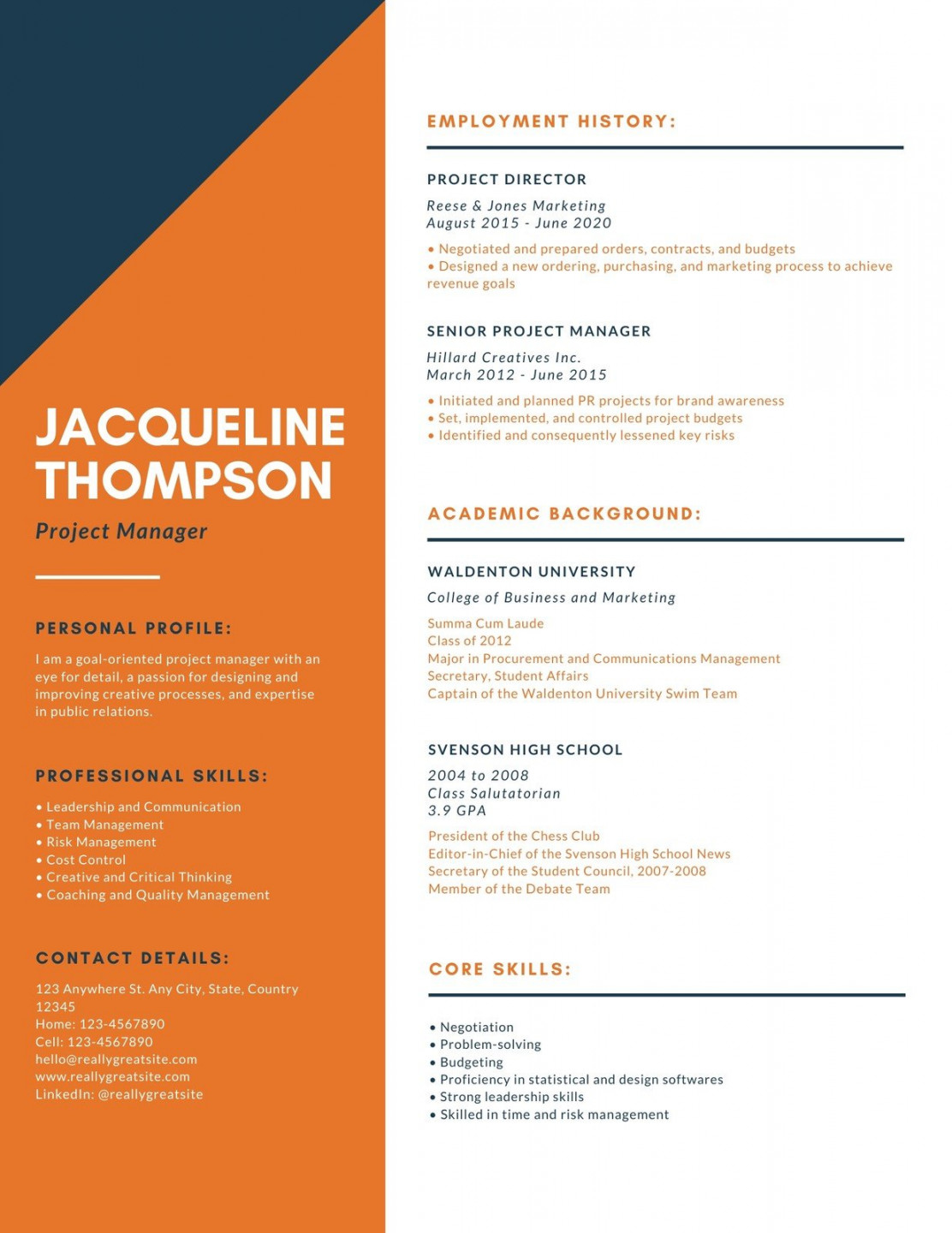 Orange and White Simple Sidebar Corporate Resume - Templates by Canva