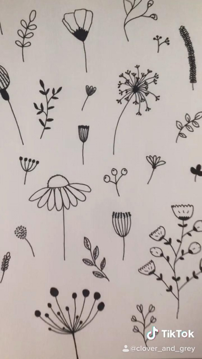 Pen illustrated floral doodle design  Flower drawing, Flower