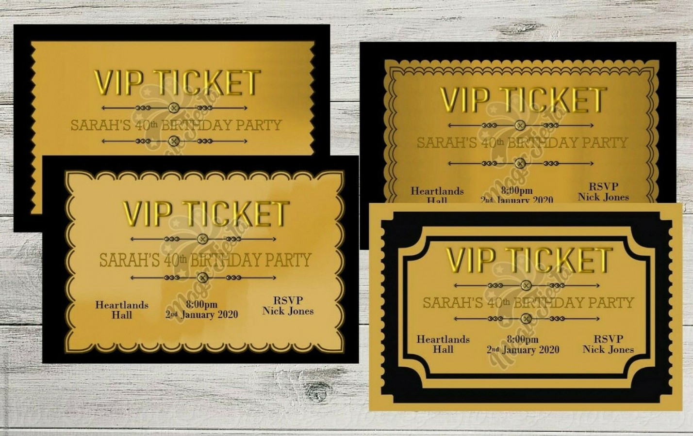 Personalisiertes VIP-Ticket schwarz & gold Geburtstagseinladungen  Partyeinladung