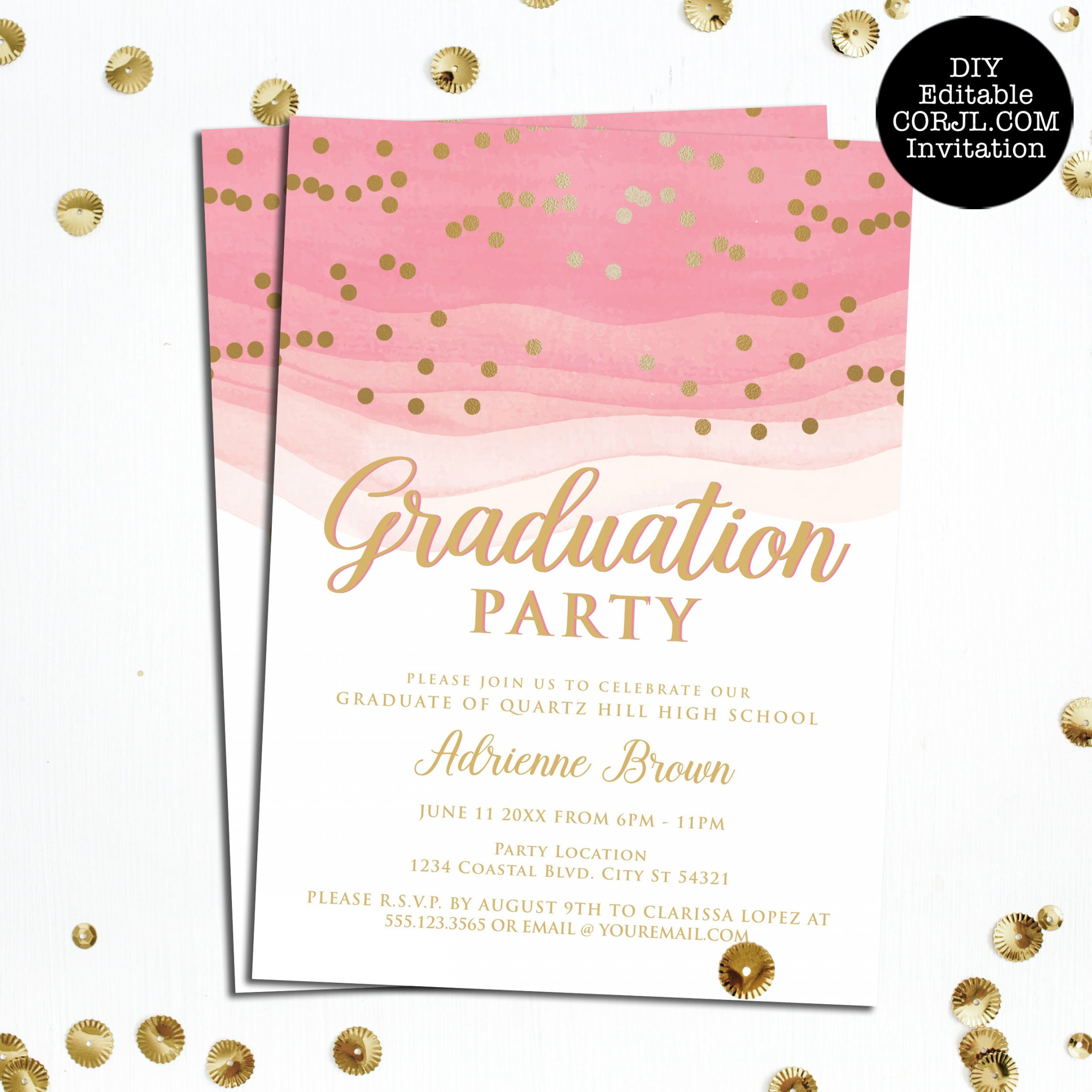 Pink and Gold Graduation Invitations Graduation Party - Etsy Denmark