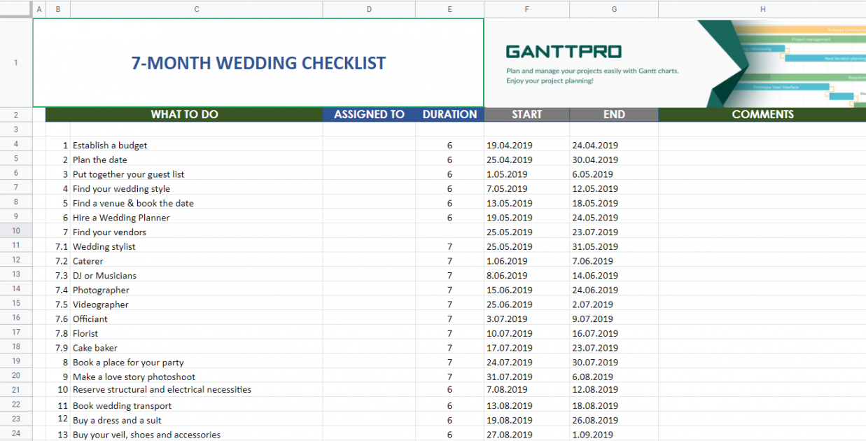 Planning a wedding in  months checklist  Excel Template  Free