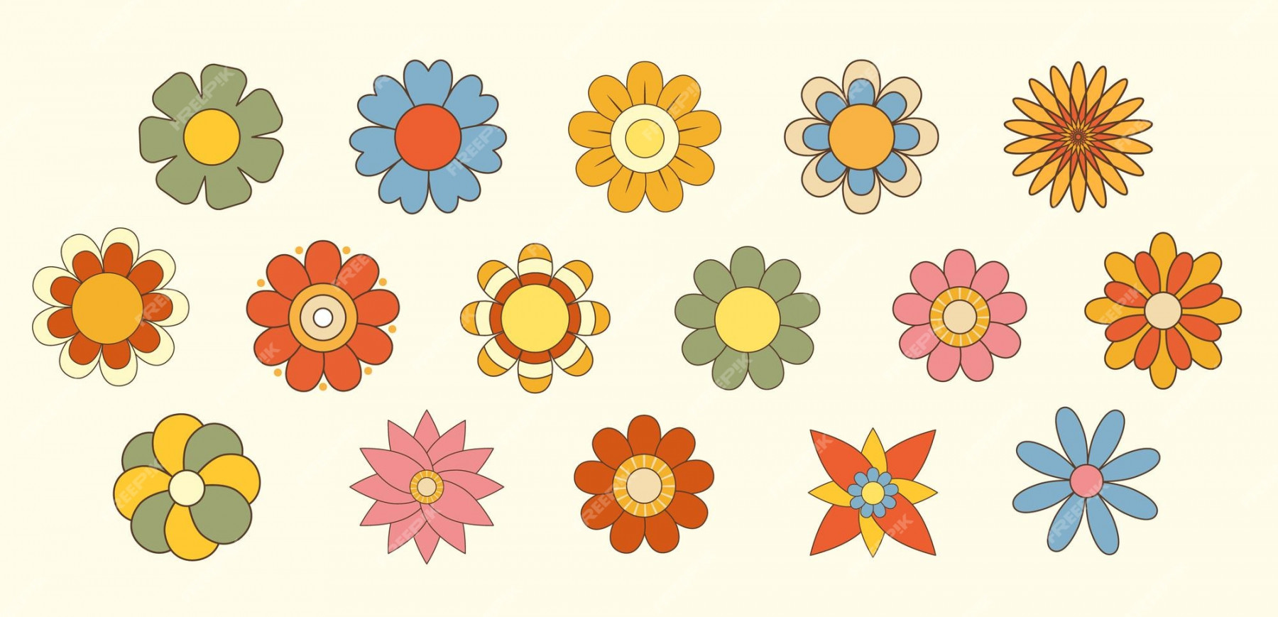 Premium Vector  Big set of abstract retro flowers