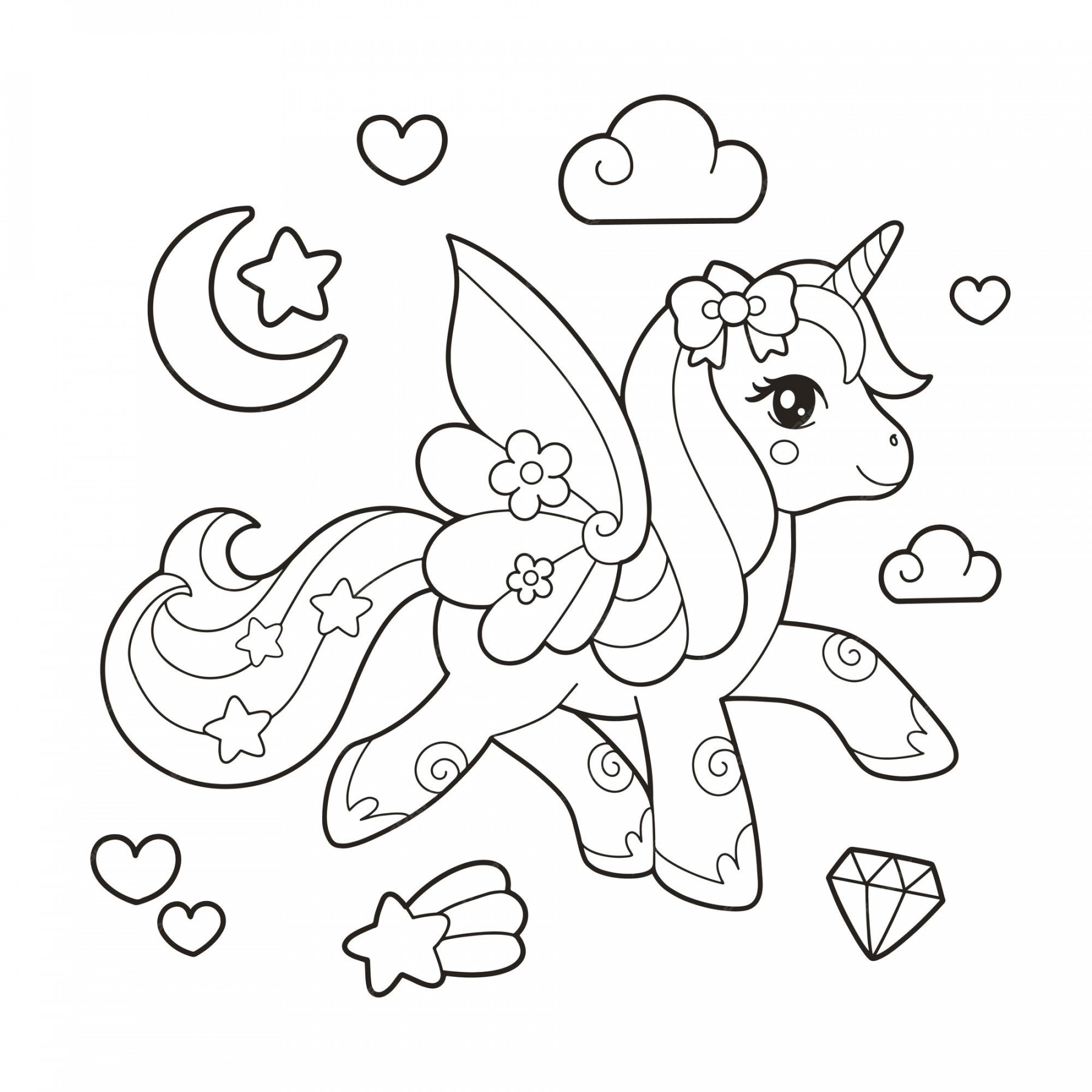 Premium Vector  Cute unicorn coloring page illustration